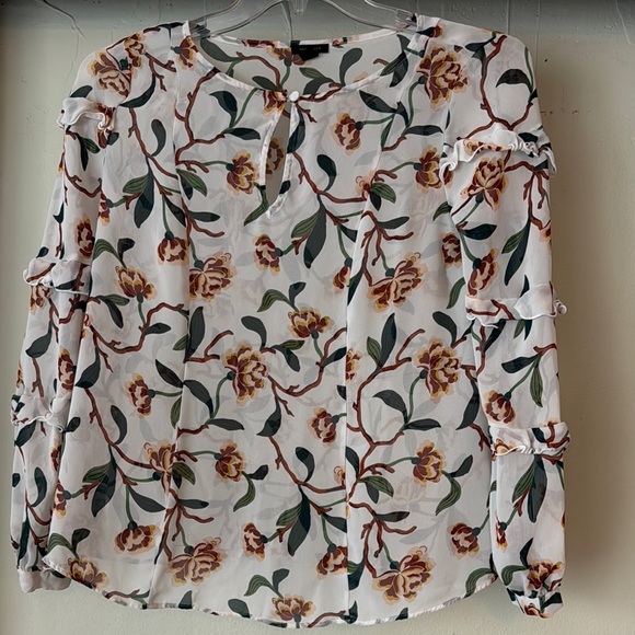 Ann Taylor Cream Ruffled Long Sleeve Blouse - Picture 3 of 8